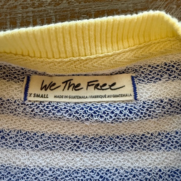 We The Free Blue and White Crewneck Sweater with Balloon Sleeves - Picture 2 of 4